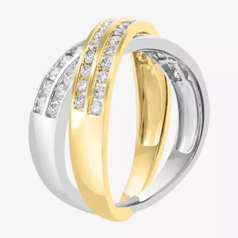 Effy Final Call Womens 2.5MM 1 CT. T.W. Natural White Diamond 14K Two Tone Gold Crossover Band