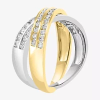 Effy Final Call Womens 2.5MM 1 CT. T.W. Natural White Diamond 14K Two Tone Gold Crossover Band