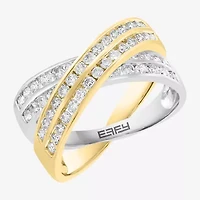 Effy Final Call Womens 2.5MM 1 CT. T.W. Natural White Diamond 14K Two Tone Gold Crossover Band
