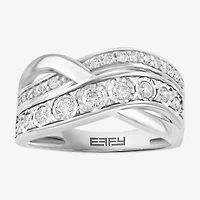 Effy Final Call Womens 2.5MM 1/2 CT. T.W. Natural White Diamond Sterling Silver Crossover Band