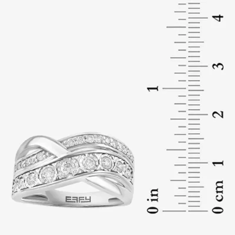 Effy Final Call Womens 2.5MM 1/2 CT. T.W. Natural White Diamond Sterling Silver Crossover Band