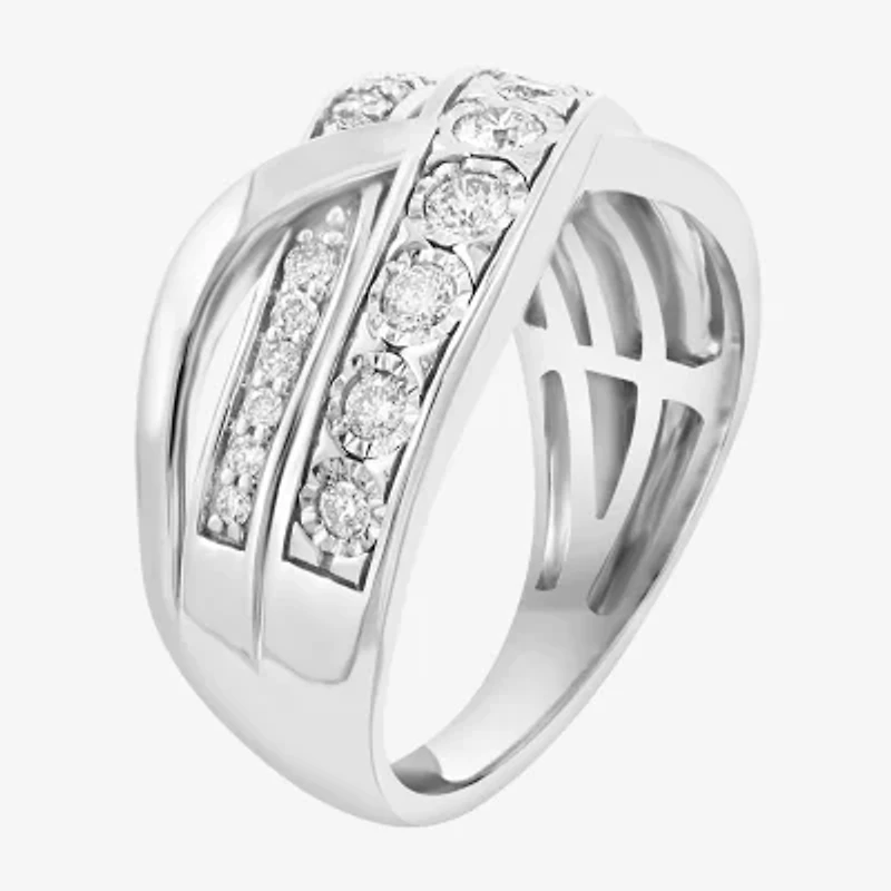 Effy Final Call Womens 2.5MM 1/2 CT. T.W. Natural White Diamond Sterling Silver Crossover Band
