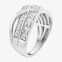 Effy Final Call Womens 2.5MM 1/2 CT. T.W. Natural White Diamond Sterling Silver Crossover Band