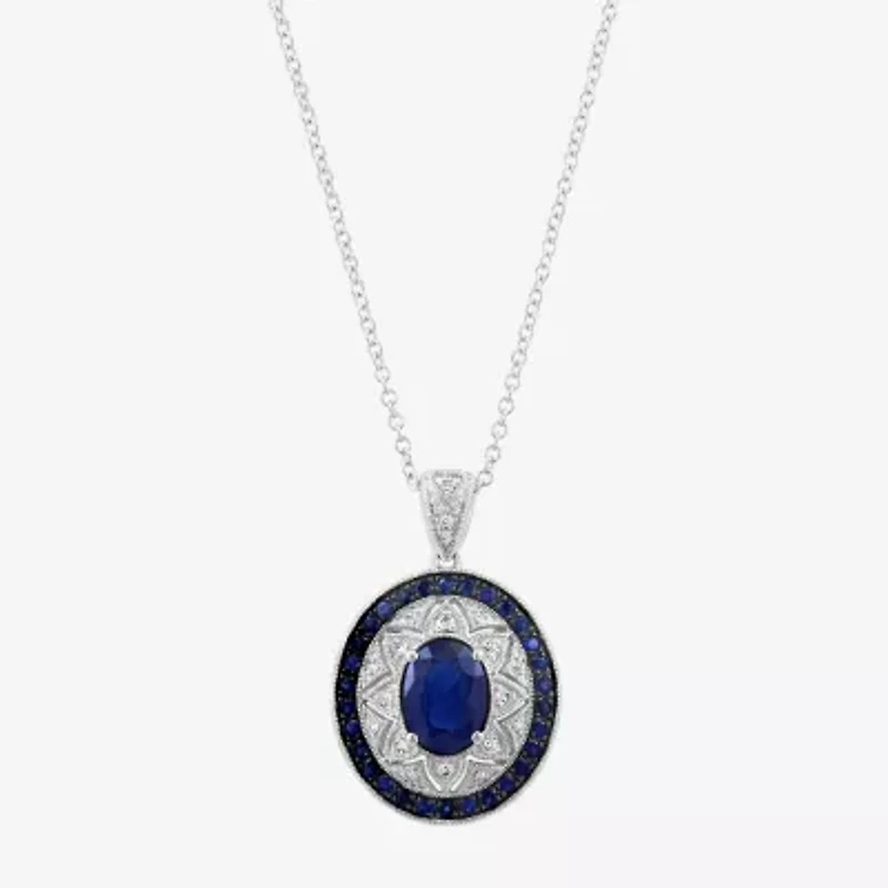 Effy Final Call Womens 1/10 CT. T.W. Genuine Blue Sapphire Sterling Silver Oval 16 Inch Pendant Necklace