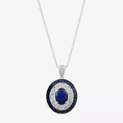 Effy Final Call Womens 1/10 CT. T.W. Genuine Blue Sapphire Sterling Silver Oval 16 Inch Pendant Necklace