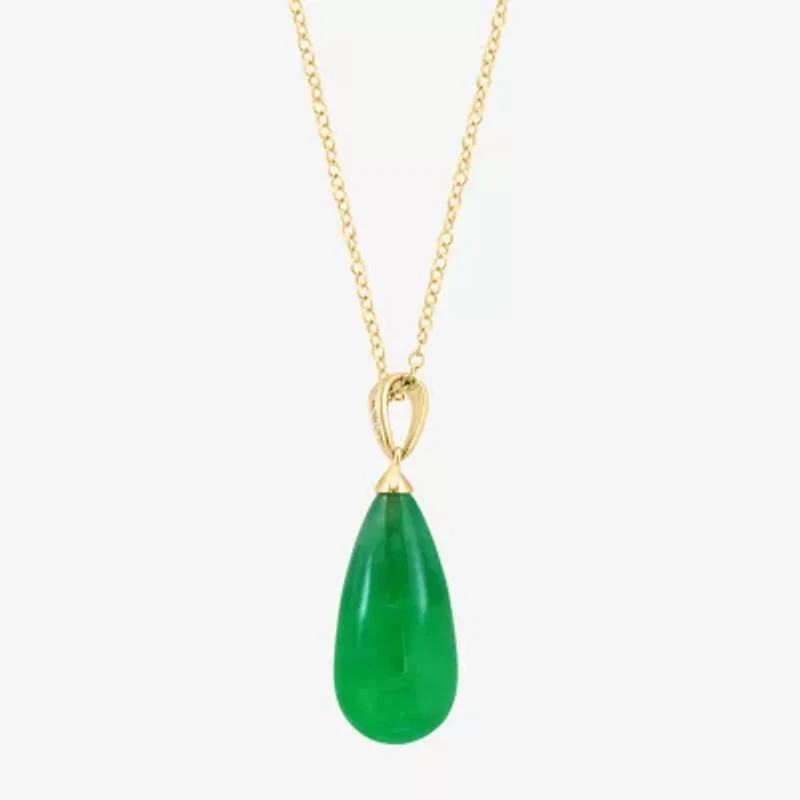 Effy Final Call Womens Diamond Accent Genuine Green Jade 14K Gold 16 Inch Pendant Necklace