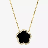 Effy Final Call Womens 1/6 CT. T.W. Genuine Black Onyx 14K Gold Clover 16 Inch Pendant Necklace