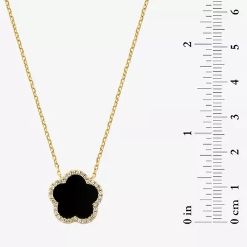 Effy Final Call Womens 1/6 CT. T.W. Genuine Black Onyx 14K Gold Clover 16 Inch Pendant Necklace