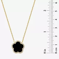Effy Final Call Womens 1/6 CT. T.W. Genuine Black Onyx 14K Gold Clover 16 Inch Pendant Necklace