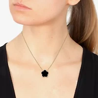 Effy Final Call Womens 1/6 CT. T.W. Genuine Black Onyx 14K Gold Clover 16 Inch Pendant Necklace
