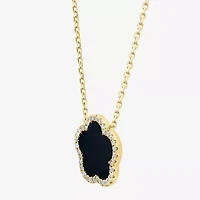 Effy Final Call Womens 1/6 CT. T.W. Genuine Black Onyx 14K Gold Clover 16 Inch Pendant Necklace
