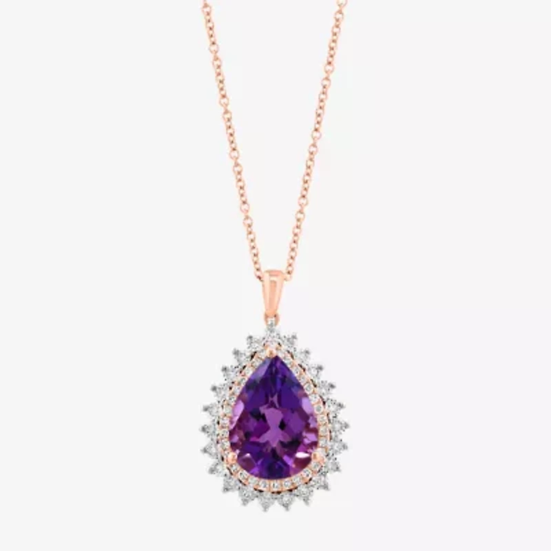 Effy Final Call Womens 1/3 CT. T.W. Genuine Purple Amethyst 14K Rose Gold Pear 16 Inch Pendant Necklace