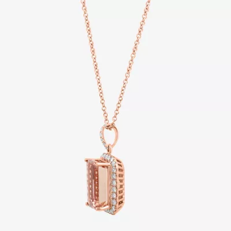 Effy Final Call Womens 1/3 CT. T.W. Genuine Pink Morganite 14K Rose Gold 16 Inch Pendant Necklace
