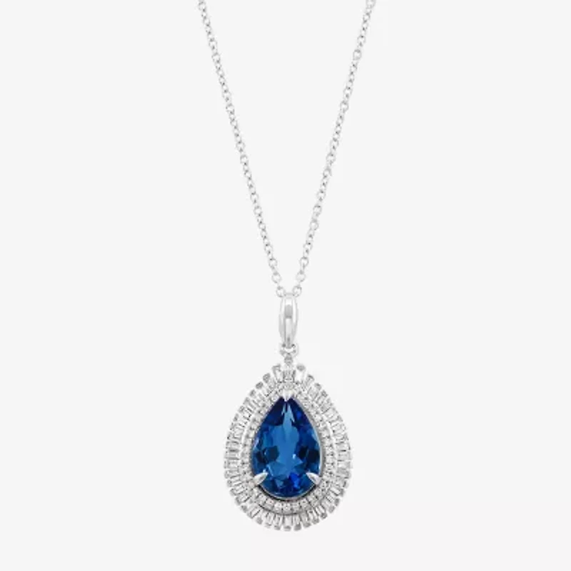 Effy Final Call Womens 3/8 CT. T.W. Genuine Blue Topaz 14K White Gold Pear 16 Inch Pendant Necklace