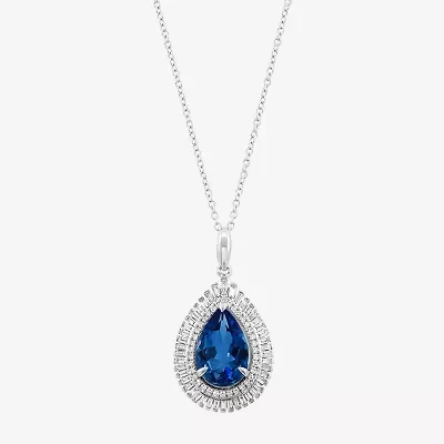 Effy Final Call Womens 3/8 CT. T.W. Genuine Blue Topaz 14K White Gold Pear 16 Inch Pendant Necklace