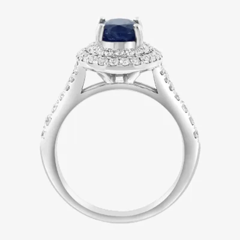 Effy Final Call Womens 3/4 CT. T.W. Genuine Blue Sapphire 14K White Gold Oval Cocktail Ring