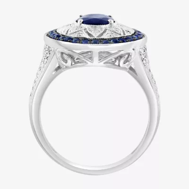 Effy Final Call Womens 1/3 CT. T.W. Genuine Blue Sapphire Sterling Silver Oval Cocktail Ring