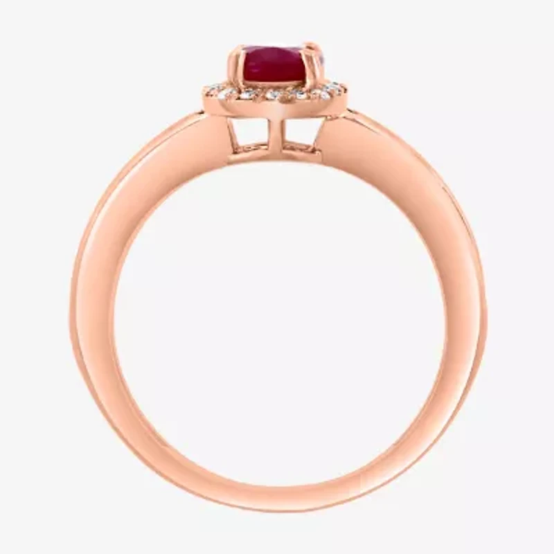 Effy Final Call Womens 1/10 CT. T.W. Genuine Red Ruby 14K Rose Gold Oval Cocktail Ring