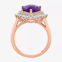 Effy Final Call Womens 1/3 CT. T.W. Genuine Purple Amethyst 14K Rose Gold Pear Halo Cocktail Ring