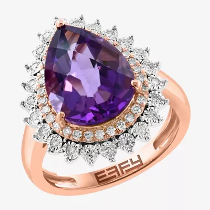 Effy Final Call Womens 1/3 CT. T.W. Genuine Purple Amethyst 14K Rose Gold Pear Halo Cocktail Ring