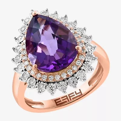 Effy Final Call Womens 1/3 CT. T.W. Genuine Purple Amethyst 14K Rose Gold Pear Halo Cocktail Ring