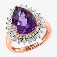 Effy Final Call Womens 1/3 CT. T.W. Genuine Purple Amethyst 14K Rose Gold Pear Halo Cocktail Ring