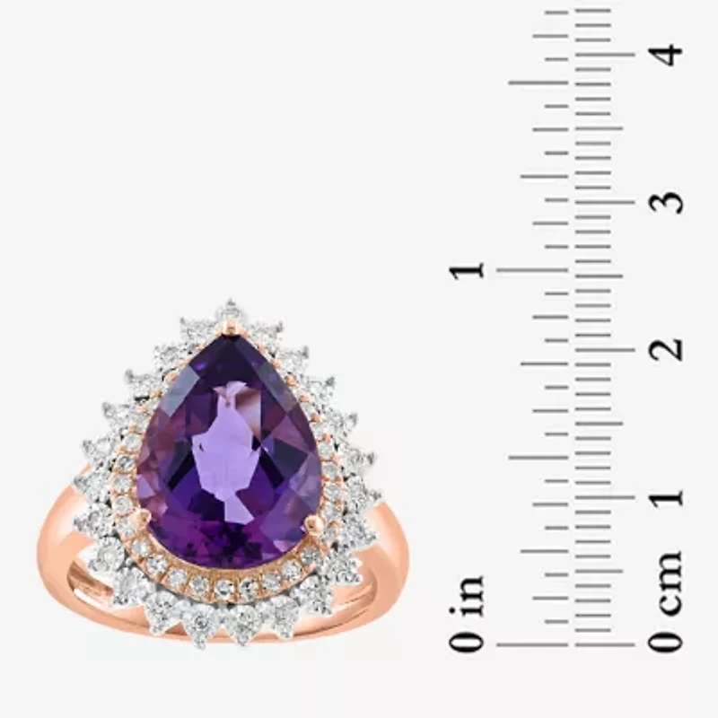 Effy Final Call Womens 1/3 CT. T.W. Genuine Purple Amethyst 14K Rose Gold Pear Halo Cocktail Ring