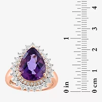 Effy Final Call Womens 1/3 CT. T.W. Genuine Purple Amethyst 14K Rose Gold Pear Halo Cocktail Ring