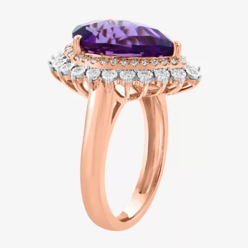 Effy Final Call Womens 1/3 CT. T.W. Genuine Purple Amethyst 14K Rose Gold Pear Halo Cocktail Ring