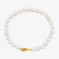 Womens White Cultured Freshwater Pearl 10K Gold Strand Bracelet