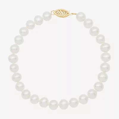 Womens White Cultured Freshwater Pearl 10K Gold Strand Bracelet