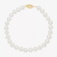 Womens White Cultured Freshwater Pearl 10K Gold Strand Bracelet
