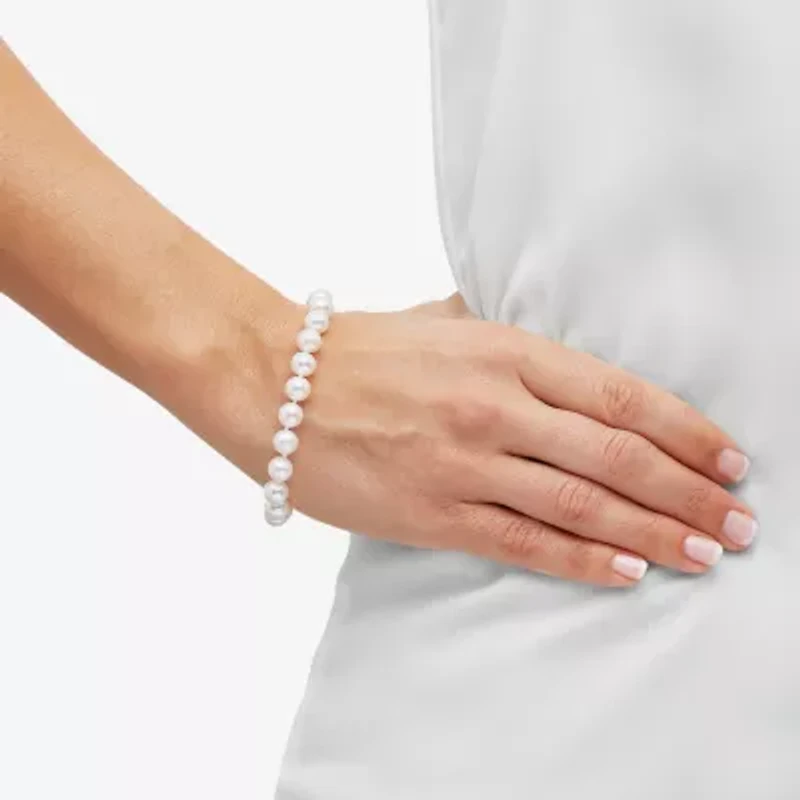 Womens White Cultured Freshwater Pearl 10K Gold Strand Bracelet
