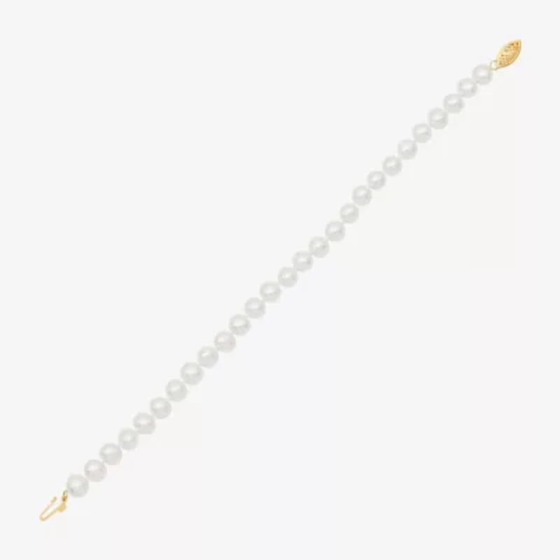 Womens White Cultured Freshwater Pearl 10K Gold Strand Bracelet