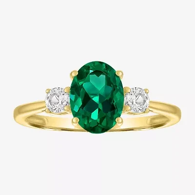 Gemstone 10K Gold 3-Stone Oval Cocktail Ring