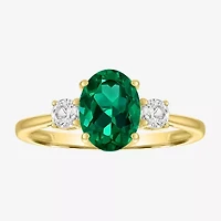Gemstone 10K Gold 3-Stone Oval Cocktail Ring