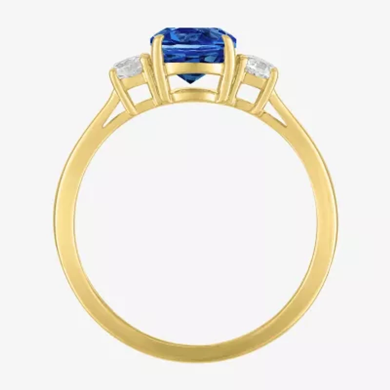 Gemstone 10K Gold 3-Stone Oval Cocktail Ring