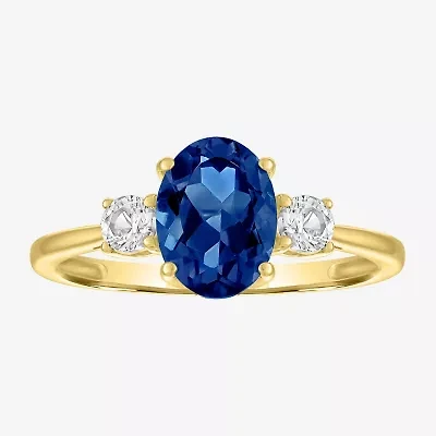 Gemstone 10K Gold 3-Stone Oval Cocktail Ring