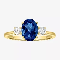 Gemstone 10K Gold 3-Stone Oval Cocktail Ring