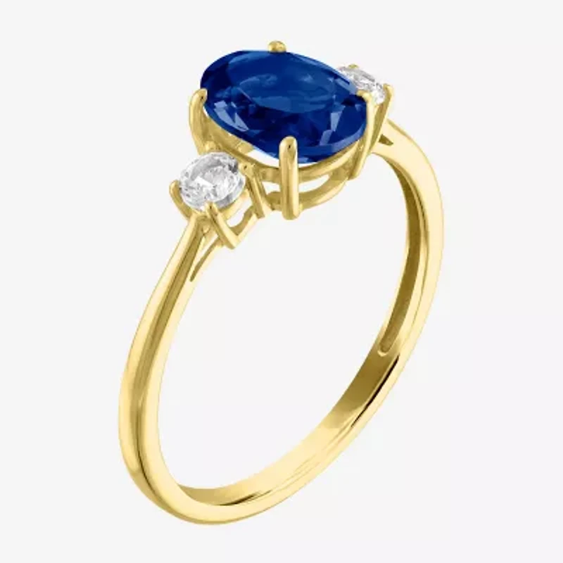Gemstone 10K Gold 3-Stone Oval Cocktail Ring