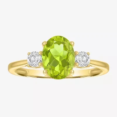 Gemstone 10K Gold 3-Stone Oval Cocktail Ring