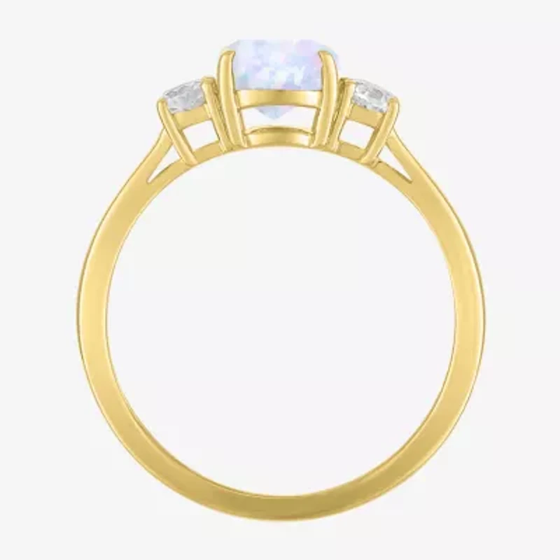 Gemstone 10K Gold 3-Stone Oval Cocktail Ring