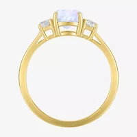 Gemstone 10K Gold 3-Stone Oval Cocktail Ring