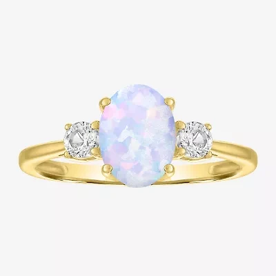 Gemstone 10K Gold 3-Stone Oval Cocktail Ring