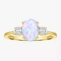 Gemstone 10K Gold 3-Stone Oval Cocktail Ring