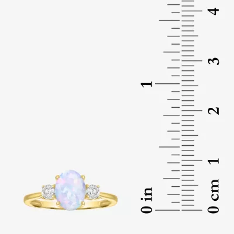 Gemstone 10K Gold 3-Stone Oval Cocktail Ring