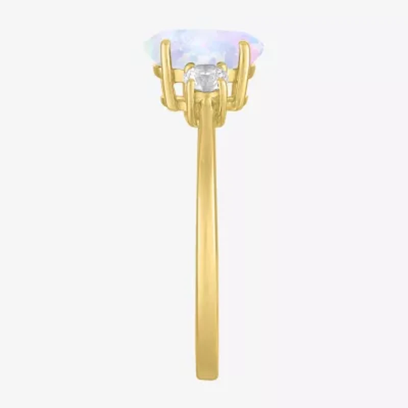 Gemstone 10K Gold 3-Stone Oval Cocktail Ring