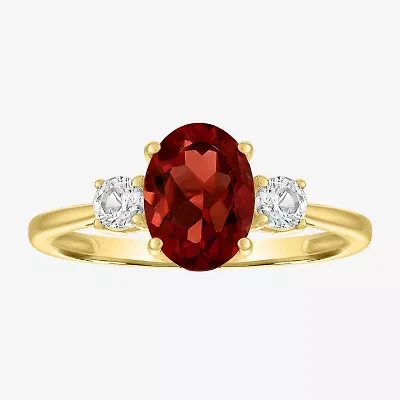 Gemstone 10K Gold 3-Stone Oval Cocktail Ring