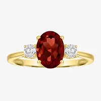 Gemstone 10K Gold 3-Stone Oval Cocktail Ring