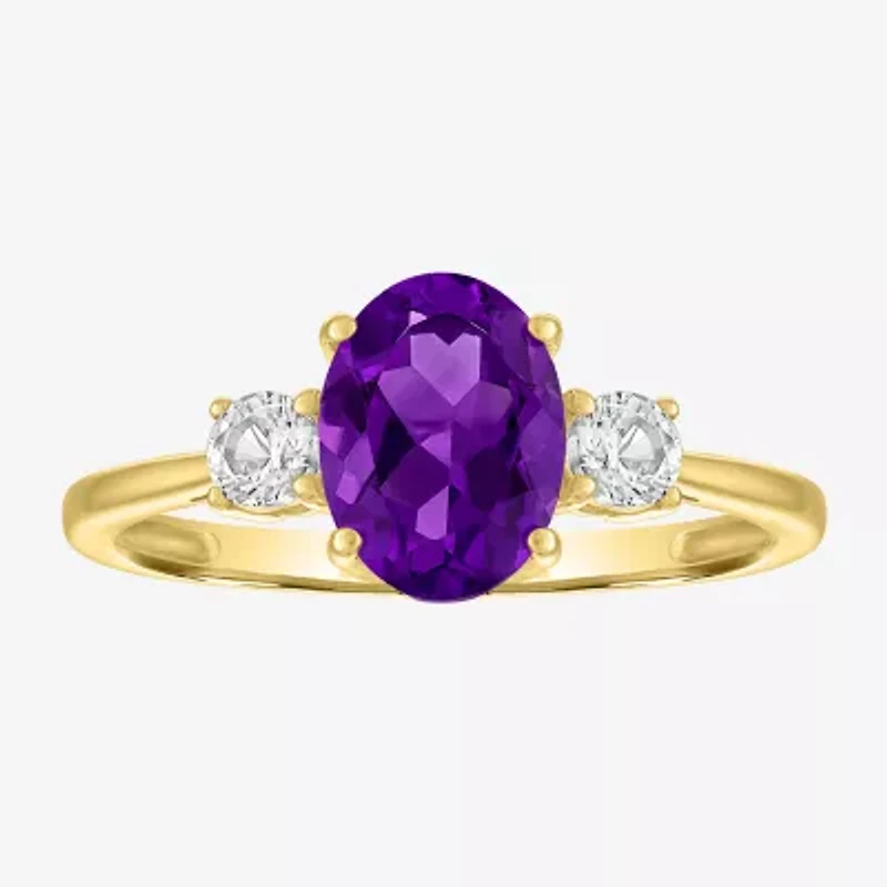 Gemstone 10K Gold 3-Stone Oval Cocktail Ring